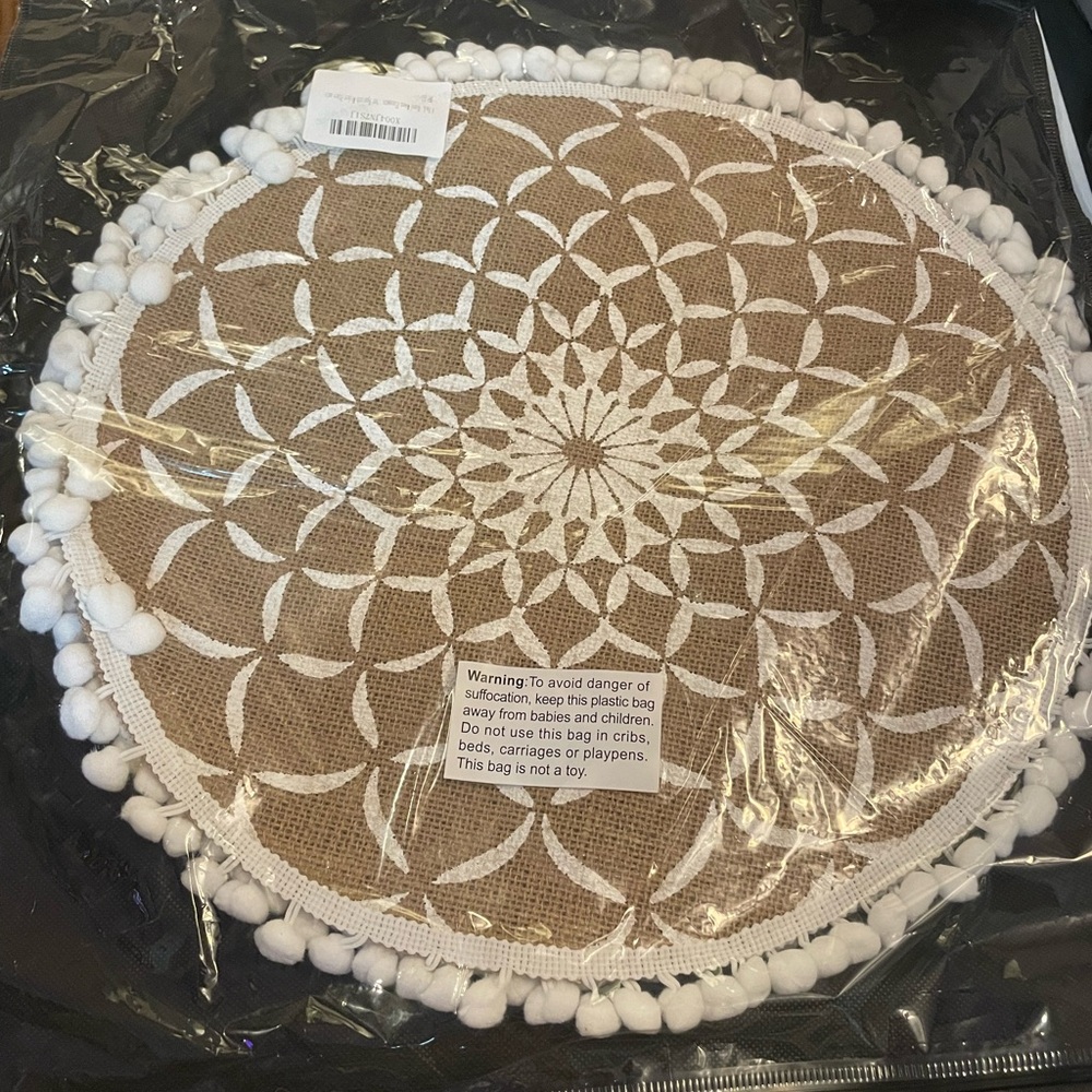 Round Placemat set with White Pom Poms dream catcher  flower look